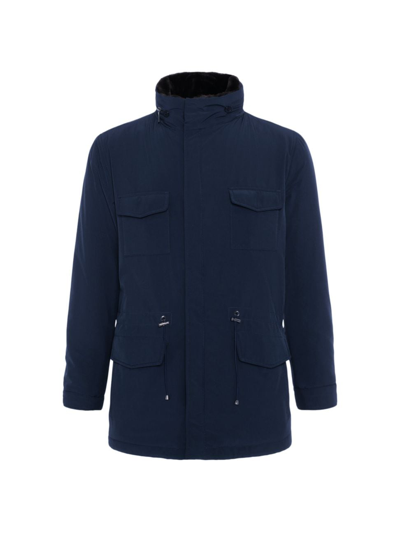 Gorski Men's Fabric Jacket With Shearling Lamb Jacket In Navy