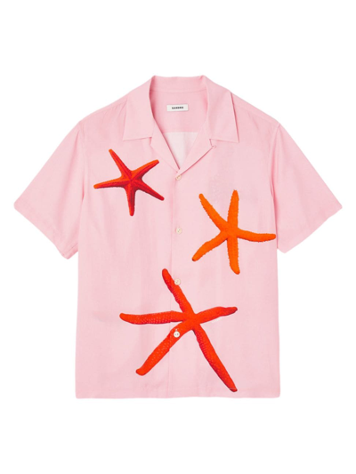 Sandro Starfish-print Short-sleeve Shirt In Pink