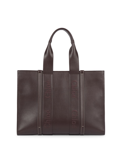 Chloé Women's Medium Woody Leather Tote Bag In Deep Violine