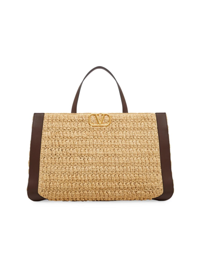 Valentino Garavani Women's Vlogo Signature Raffia Tote Handbag In Beige