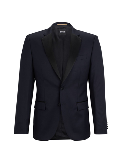 Hugo Boss Tuxedo Jacket In Virgin-wool Serge In Dark Blue