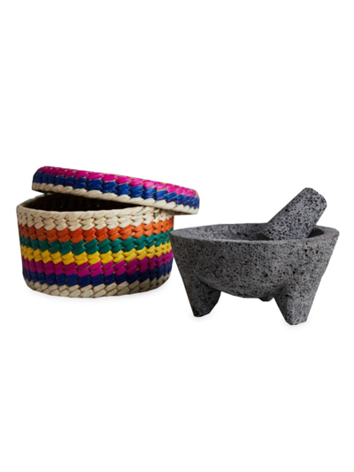 Verve Culture Molcajete In Basket In Gray