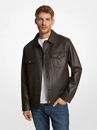Michael Kors Forrestdale Leather Jacket In Brown