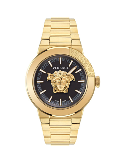 Versace Men's Swiss Medusa Infinite Gold Ion Plated Stainless Steel Bracelet Watch 47mm In Yellow Gold