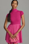 By Anthropologie Short-sleeve Mock-neck Twofer Sweater Mini Dress In Pink