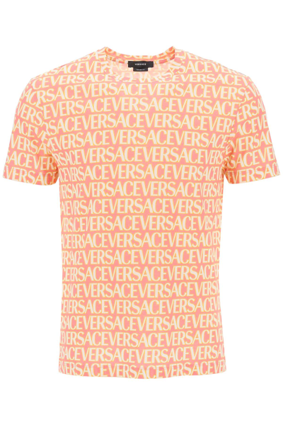 Versace Allover Logo-print T-shirt In Multi-colored