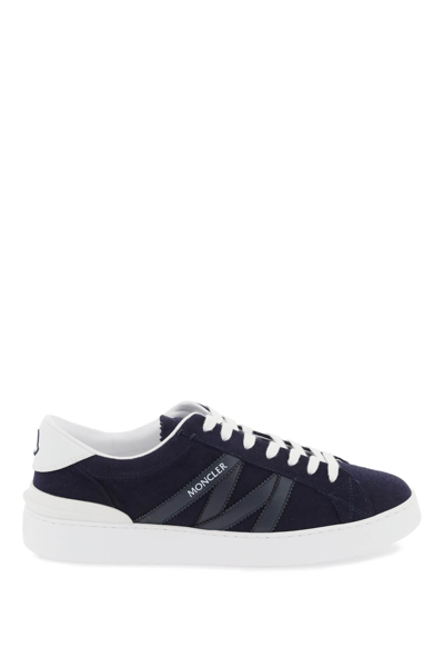 Moncler Monaco M Leather-trimmed Suede Trainers In Blue