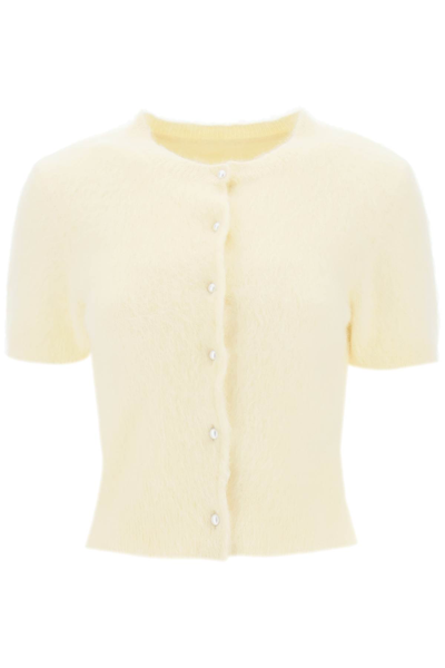 Maison Margiela Angora Crew Neck Cardigan In Yellow