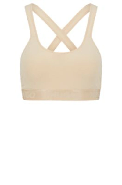 Hugo Boss Bralette In Organic Stretch Cotton With Repeat Logos In Light Beige