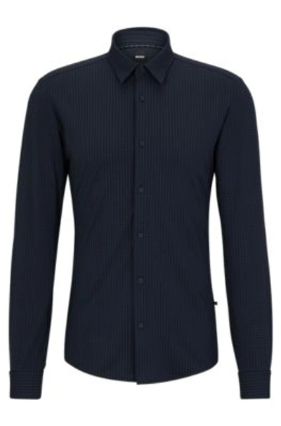 Hugo Boss Slim-fit Shirt In Printed Performance-stretch Fabric In Blue