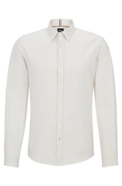 Hugo Boss Slim-fit Shirt In Washed Cotton Twill In White