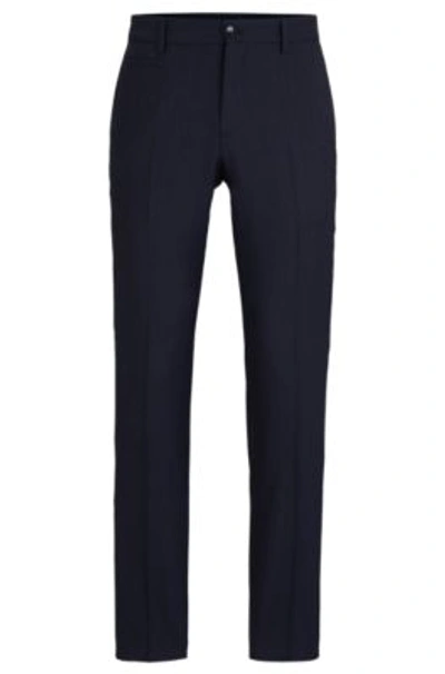Hugo Boss Slim-fit Pants In Micro-patterned Virgin Wool In Dark Blue