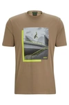 Hugo Boss Photo-print T-shirt In Stretch-cotton Jersey In Light Green