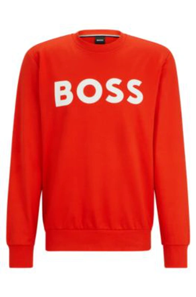 Hugo Boss Cotton Sweatshirt With Rubber-print Logo In Orange