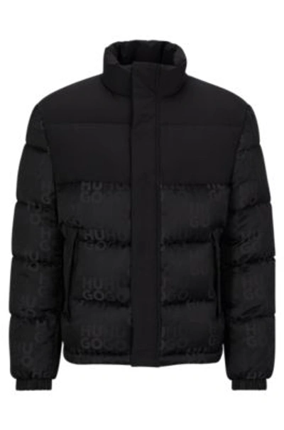 Hugo Water-repellent Puffer Jacket With Logo Jacquard In Black