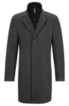 Hugo Boss Wool-blend Coat With Zip-up Inner In Grey