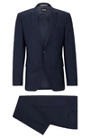 Hugo Boss Slim-fit Suit In A Micro-pattern Wool Blend In Dark Blue