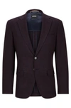 Hugo Boss Slim-fit Jacket In Micro-pattern Stretch Cloth In Dark Red