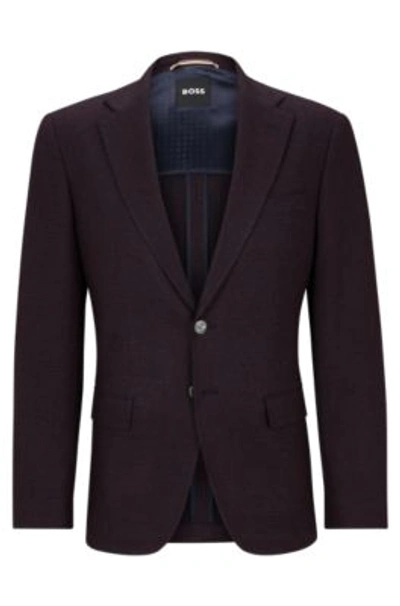 Hugo Boss Slim-fit Jacket In Micro-pattern Stretch Cloth In Dark Red
