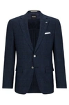 Hugo Boss Slim-fit Jacket In A Checked Stretch-wool Blend In Dark Blue