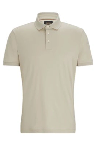 Hugo Boss Regular-fit Polo Shirt In Mercerized Italian Cotton In Light Beige