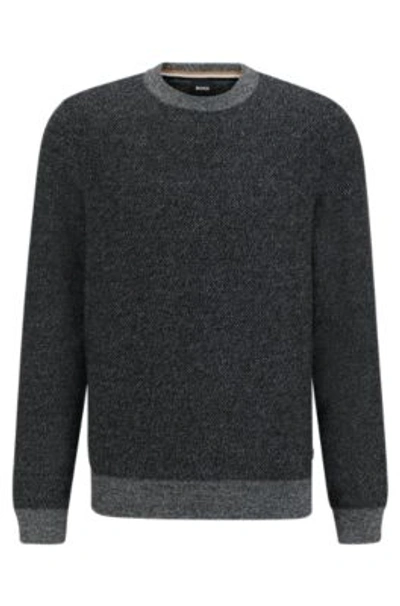 Hugo Boss Regular-fit Sweater With Herringbone Structure And Ribbed Cuffs In Black