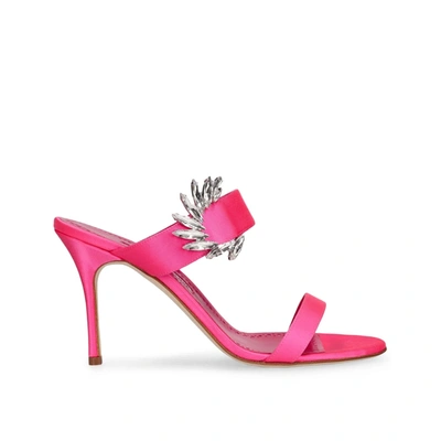 Manolo Blahnik Chivela Crystal Two-band Slide Sandals In Pink