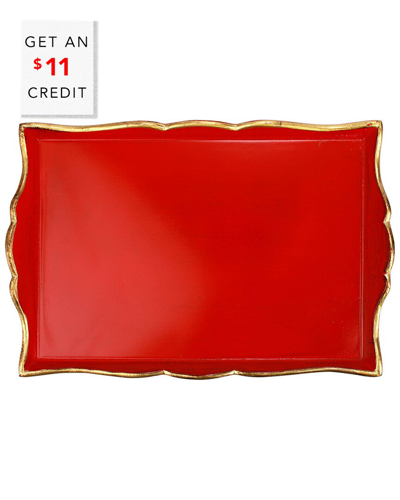 Vietri Florentine Wooden Accessories Red & Gold Handled Medium Rectangular Tray With $11 Credit
