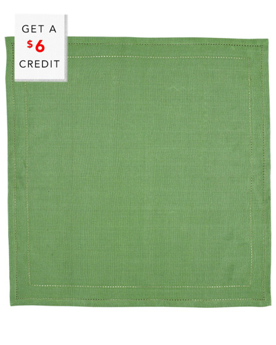 Vietri Set Of 4 Cotone Linens Sage Napkins With Double Stitching With $4 Credit In Green