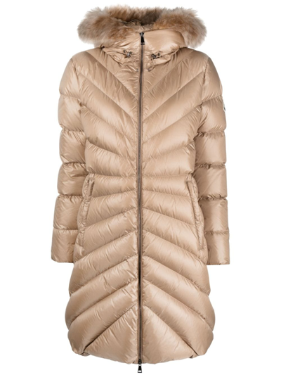 Moncler Contrast-collar Quilted Coat In Neutrals