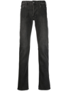 Emporio Armani Faded Stretch-cotton Jeans With Logo Patch In Black