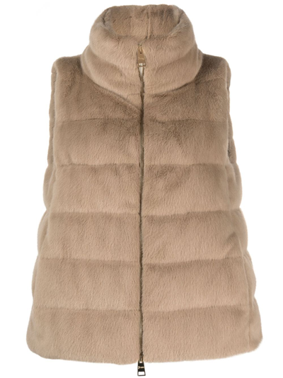 Herno Quilted Zip-up Gilet In Brown