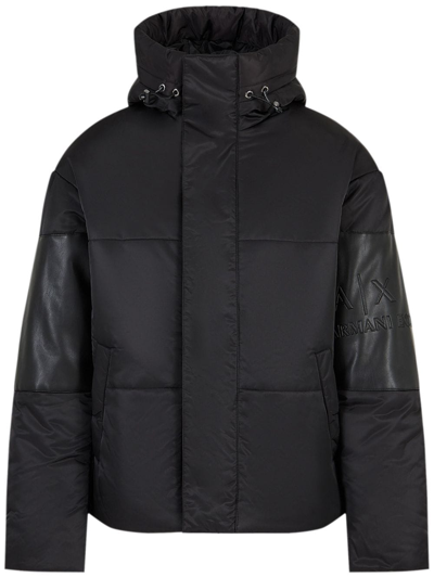 Armani Exchange Logo-embossed Hooded Padded Jacket In Black