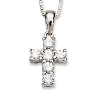 Ross-simons Diamond Cross Necklace In 14kt White Gold In Silver