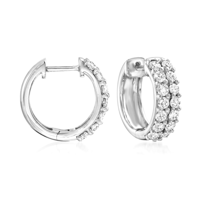 Ross-simons Diamond Huggie Hoop Earrings In Sterling Silver In White