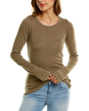 Michael Stars "1x1" White Supima Modal Banded Crew Neck Top In Green