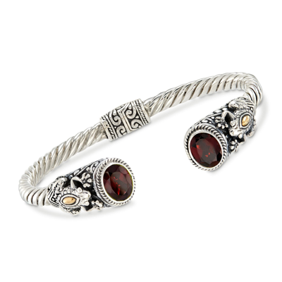 Ross-simons Garnet And 2-tone Sterling Silver Frog Cuff Bracelet