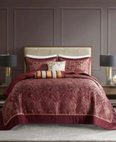 Madison Park Aubrey 5 Piece Reversible Jacquard Bedspread Sets Bedding In Burgundy