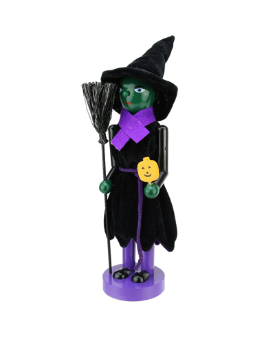 Northlight Witch Wooden Halloween Nutcracker Holding Broom And Jack-o-lantern In Purple