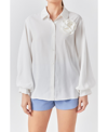 Endless Rose Women's Corsage Blouson Collared Top In White