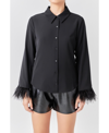 Endless Rose Women's Feather Trimmed Fitted Blouse Top In Black