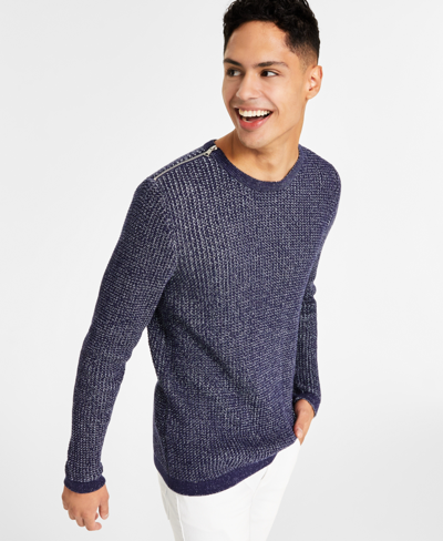 Inc International Concepts Men's Damien Zip-trim Crewneck Sweater, Created For Macy's In Basic Navy