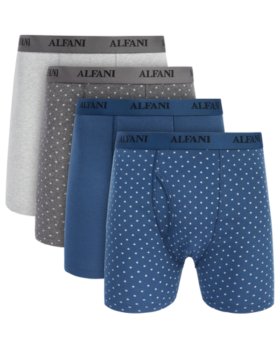 Alfani Men's 4-pk. Micro-dot & Solid Boxer Briefs, Created For Macy's In Indigo Dye