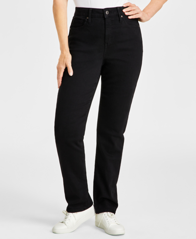 Style & Co Petite High-rise Natural Straight-leg Jeans, Petite & Petite Short, Created For Macy's In Deep Black