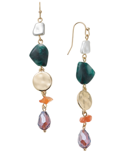 Style & Co Gold-tone Disc, Imitation Pearl & Mixed Stone Linear Drop Earrings, Created For Macy's In Multi