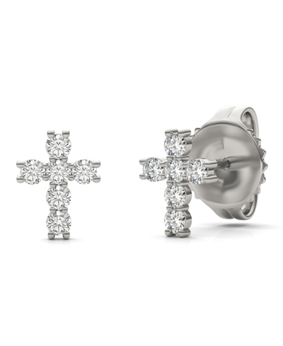 Charles & Colvard Moissanite Cross Stud Earrings (1/3 Carat Diamond Equivalent Weight) In 14k White Gold