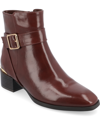 Journee Collection Women's Elley Buckle Strap Block Heel Booties In Brown