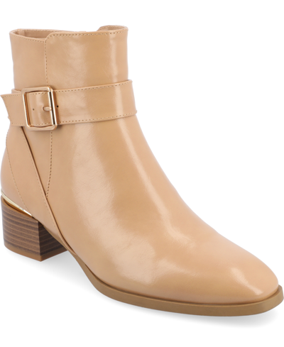 Journee Collection Women's Elley Buckle Strap Block Heel Booties In Tan