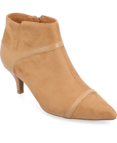 Journee Collection Women's Embrie Two Tone Kitten Heel Dress Booties In Tan
