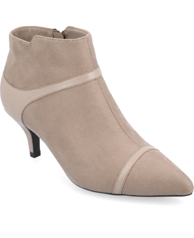 Journee Collection Women's Embrie Two Tone Kitten Heel Dress Booties In Taupe